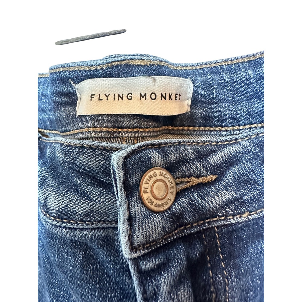 Flying Monkey Prudent Size 32 Distressed High Rise Crop Raw Hem Jeans Dark Wash - Picture 6 of 6